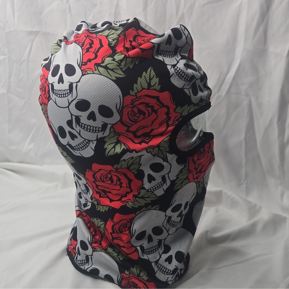 Gothic Skull & Rose Balaclava Mask Stretch Breathable Motorcycle Ski Mask - Picture 4 of 5